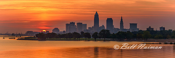 Sunrise - Cleveland Skyline - From Edgewater Park - 1x3 ratio panorama