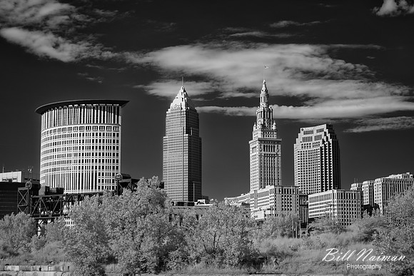 Cleveland Skyline from the Cuyahoga River in the Flats (1) - Infrared