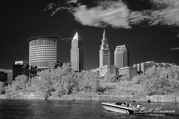 Cleveland Skyline from the Cuyahoga River in the Flats (2) - Infrared