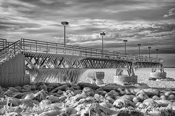 Edgewater Fishing Pier on Lake Erie - Infrared B&W