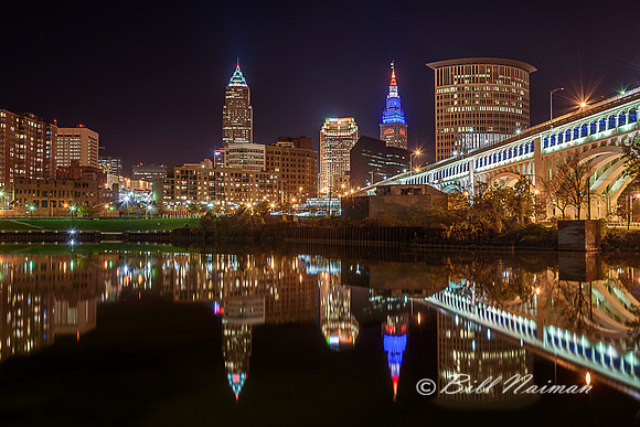 Cleveland Skyline Late Night from Heritage Park / Center St. (1)