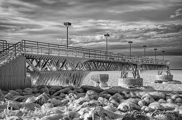 Edgewater Pier on Lake Erie - Infrared B&W