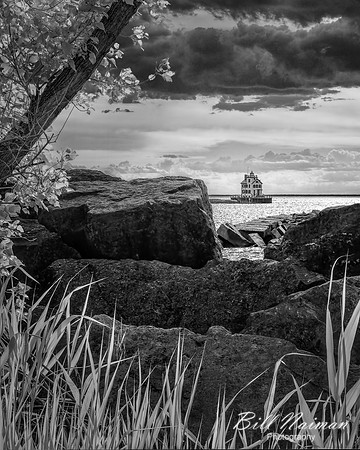 Lorain Lighthouse at a Distance (1) - Infrared B&W