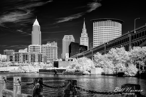 Cleveland Skyline and Veteran's Memorial Bridge 2013 - B&W Infrared