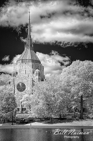 Boy Feeding Geese and First United Methodist Church of Cleveland - Infrared B&W