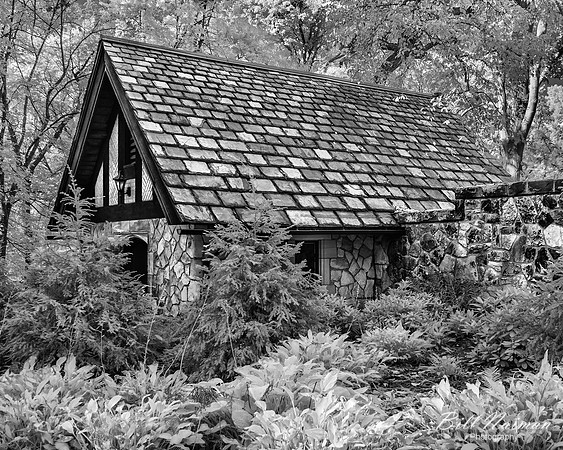 Stone Cabin with Slate Roof - Infrared B&W