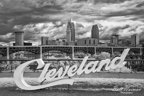 Cleveland Script Sign - Abbey Rd - Infrared B&W