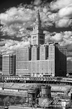 Terminal Tower - Tower City  from Lorain Carnegie Bridge - Infrared B&W
