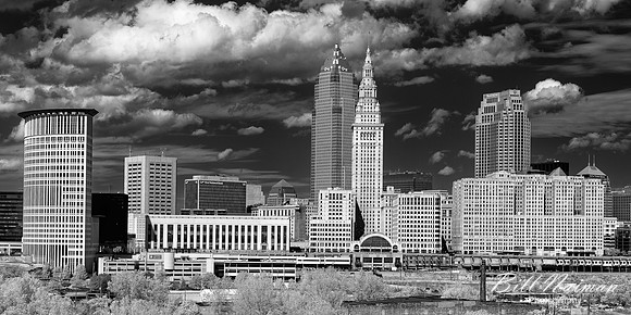 Cleveland Skyline from Lorain Carnegie Bridge - Infrared B&W