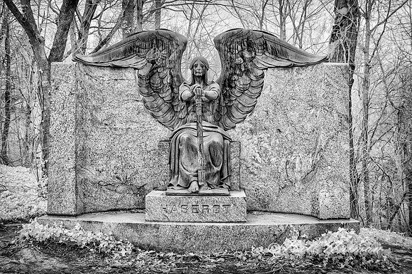 Lakeview Cemetery - Haserot Angel Winter - Infrared B&W