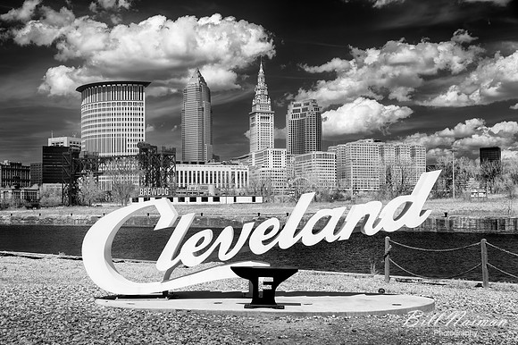 Cleveland Script Sign at the Foundry - 2022 -Infrared B&W