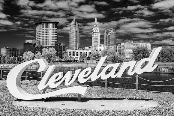 Cleveland Script Sign at the Foundry - Infrared B&W