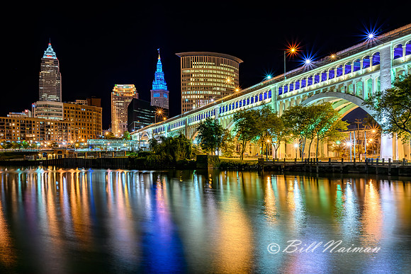 Cleveland Skyline Late Night from Heritage Park / Center St. (2)
