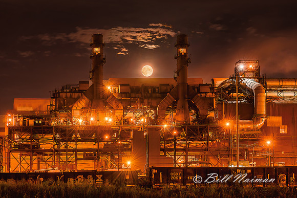 Arcelormittal Steel Mill with Full Moon