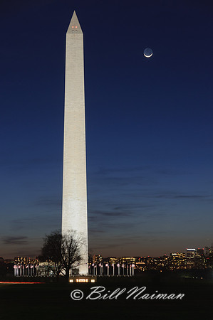 Washington Monument With Crescent Moon
