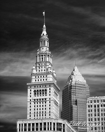 Cleveland - Terminal Tower and Key Bank Tower - Infrared B&W