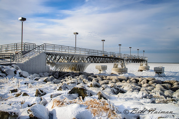 Edgewater Fishing Pier on Lake Erie with Winter Ice