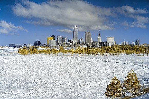 Cleveland Skyline From Lake Erie/Edgewater Beach - Frozen in Winter - Infrared False Color